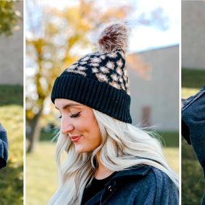Black Leopard Pom Beanie